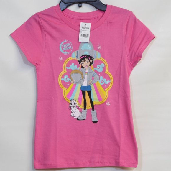 Over The Moon Fei Fei& her Bunny Girls Short Sleeve Pink Graphic T-shirt NWT - Picture 3 of 6